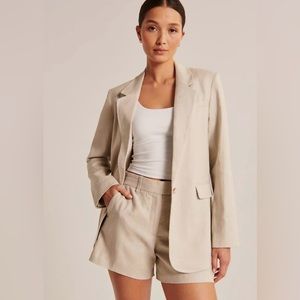 Abercrombie & Fitch Premium Linen Blazer in Light Beige